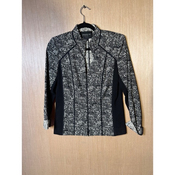 Lafayette 148 New York Jacket Size 4 Black White Abstract Print Career Blazer - Picture 1 of 6